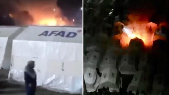 Türkiyədə zəlzələdən zərər çəkənlərin qaldığı çadır şəhərciyində YANĞIN BAŞ VERDİ - VİDEO