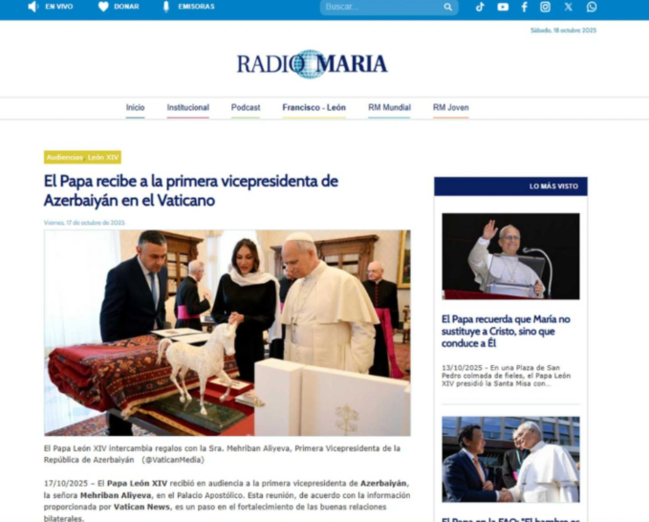 Mehriban Əliyevanın Vatikana səfəri dünya mediasının diqqət mərkəzində