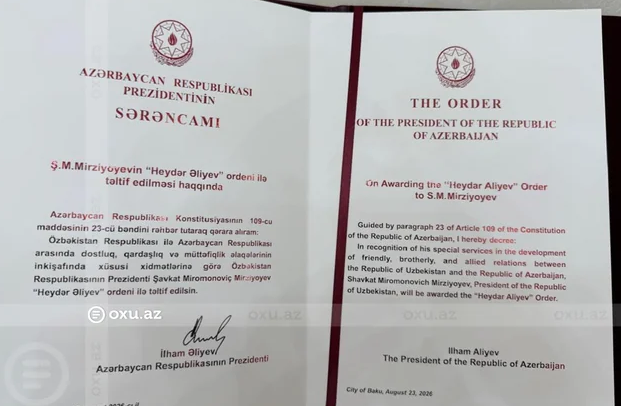 Şavkat Mirziyoyev "Heydər Əliyev" ordeni ilə təltif edilib - FOTO - VİDEO