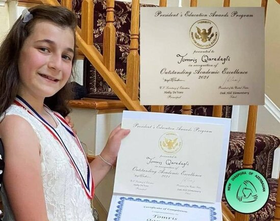 12 yaşlı soydaşımızın Amerikada BÖYÜK UĞURU: "Prezident Bayden" fərqlənmə diplomu ilə təltif olundu - FOTO