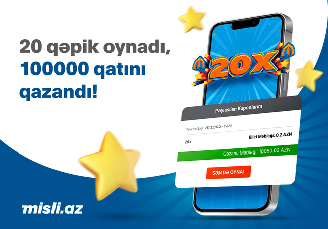 "ePoz-Qazan" oyunu 20X-də 20 qəpiyə 20 min manat uduldu