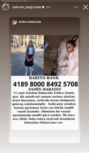 11 yaşlı Xədicə həkim səhvi nəticəsində komaya düşüb: Təcili Türkiyəyə aparmaq lazımdır