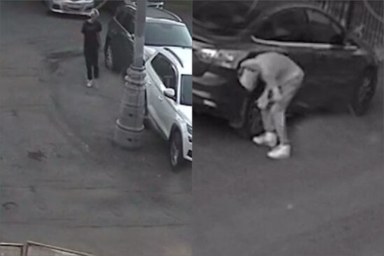 Qarşısına çıxan avtomobillərin üstünü cızdı, təkərlərini deşdi - VİDEO