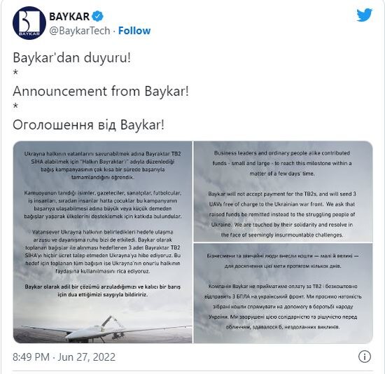 Ukraynaya üç ədəd "Bayraktar" pulsuz veriləcək - FOTO