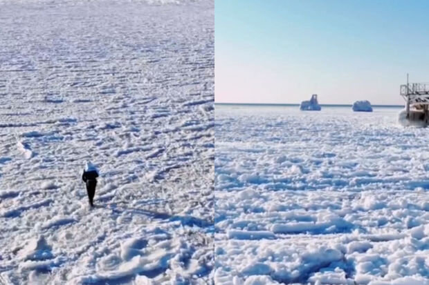 Xəzər dənizi dondu - VİDEO