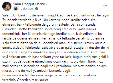 "Unibank" müştəriləri belə aldadır - ŞİKAYƏT