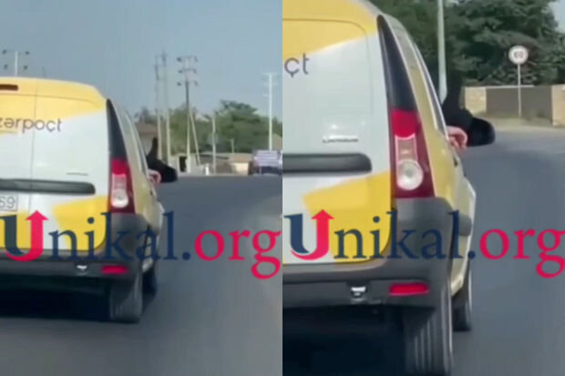 Ayağını maşının pəncərəsindən çıxaran "Azərpoçt" əməkdaşı işdən azad edildi - VİDEO