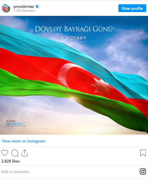 Prezident Dövlət Bayragı Günü münasibətilə paylaşım edib - FOTO