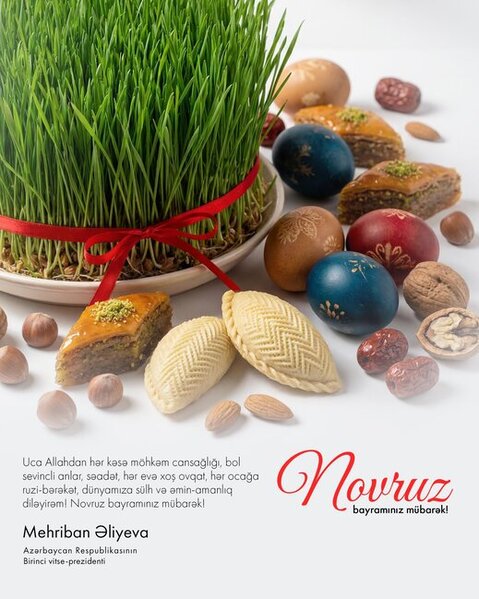 Mehriban Əliyeva Azərbaycan xalqını Novruz bayramı münasibətilə təbrik etdi - Foto