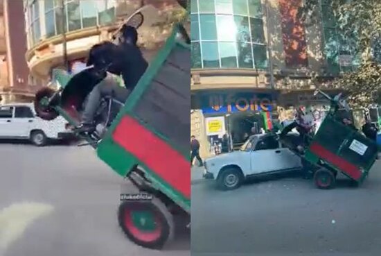 Bakıda qeyri-adi qəza: Motosiklet "07"nin üzərinə çıxdı - VİDEO