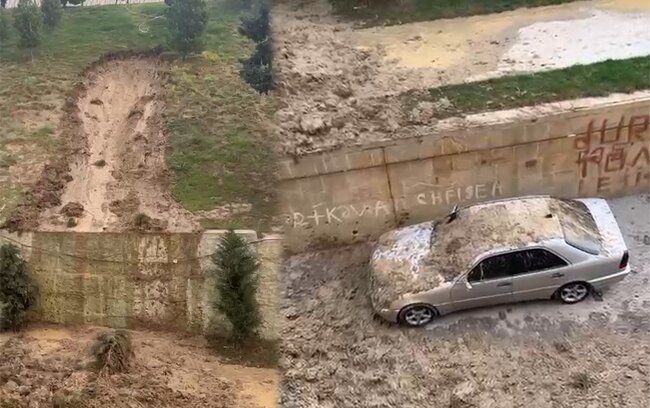 Bakıda poliklinikanın həyətində torpaq sürüşməsi - Video-Yenilənib
