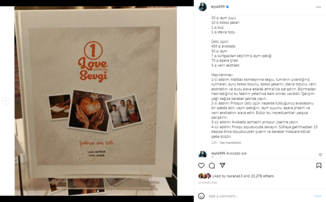 Leyla Əliyevadan şəkərsiz, amma şirin PİROQ RESEPTİ - FOTO