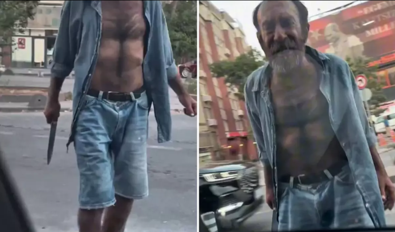 Əlinə bıçaq alıb yoldan keçən maşına hücum etdi