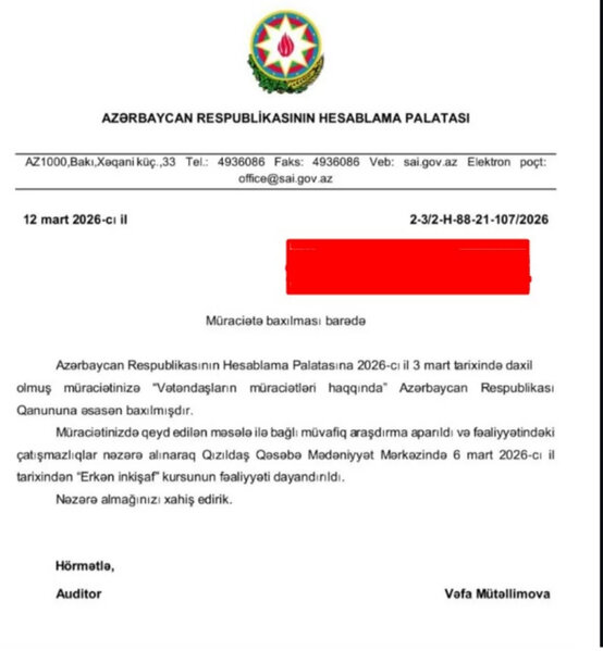 Hesablama Palatası araşdırma apardı: Qızıldaş Mədəniyyət Mərkəzindəki bağça bağlandı