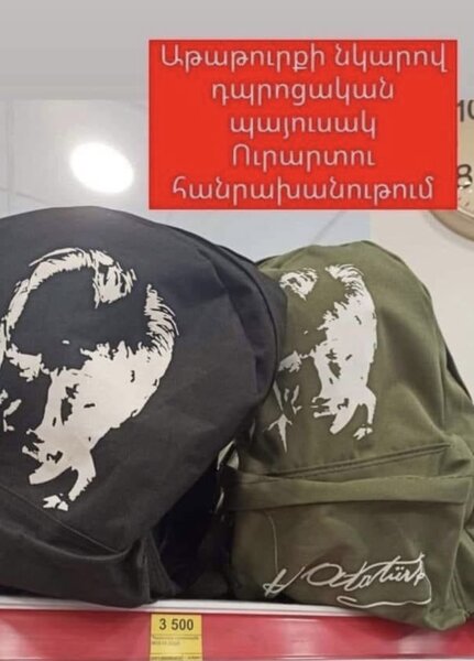 İrəvanda Atatürkün portreti yazılan çantalar satılır: Qiyməti 3500...