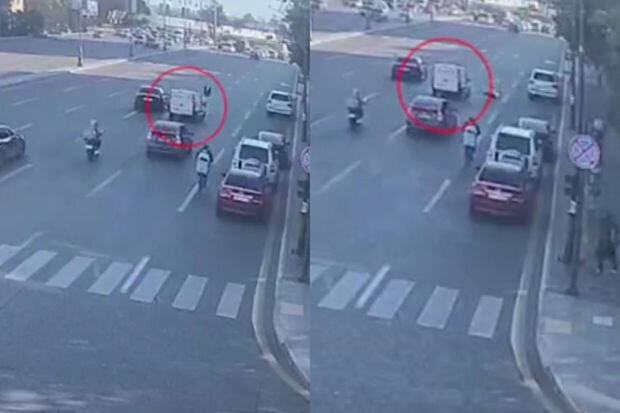 Piyada keçidindən keçməyən qadını maşın vurdu - VİDEO