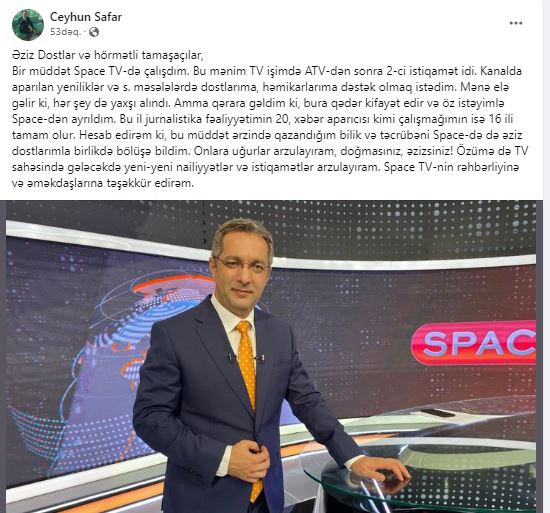Tanınmış aparıcı "Space TV"dən getdi - FOTO