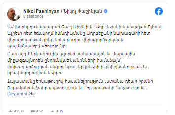 Paşinyan: "İlham Əliyevlə dəmir yolunun fəaliyyətinin bərpası ilə bağlı razılığa gəldik" - FOTO/VİDEO