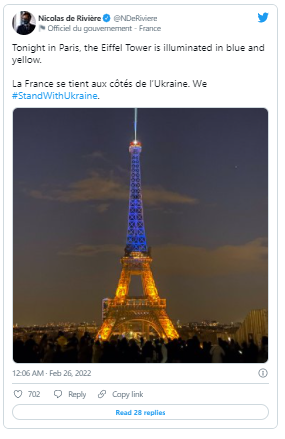 Eyfel qülləsi Ukrayna bayrağı rəngində işıqlandırıldı - FOTO