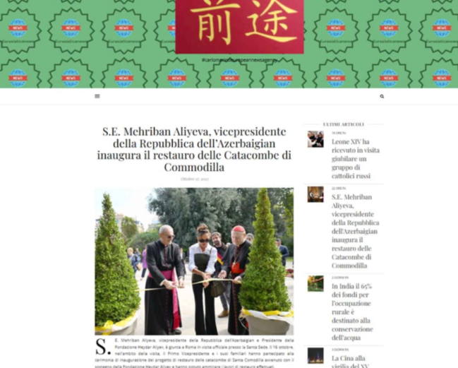 Mehriban Əliyevanın Vatikana səfəri dünya mediasının diqqət mərkəzində