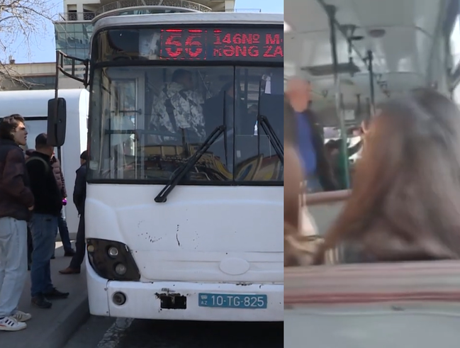 Bakıda avtobusda dava görün nə üstündə düşüb - VİDEO