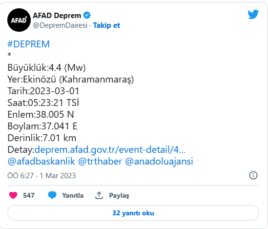 Türkiyədə yenidən zəlzələ oldu