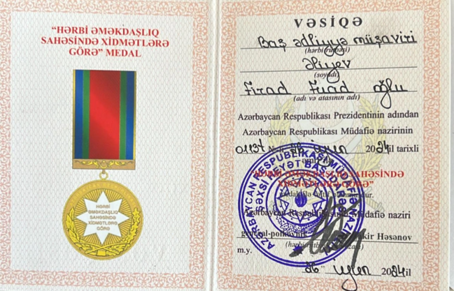 Zakir Həsənov Firad Əliyevi təltif etdi