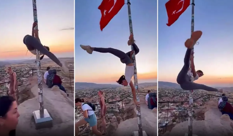 Türk bayrağında dirək rəqsi edən əcnəbi tənqid edildi - VİDEO