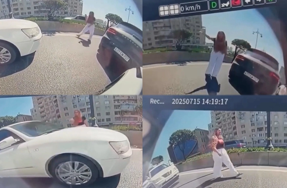 Bakıda sürücü yolun ortasında maşını saxlayıb mübahisə etdi, hərəkət iflic oldu