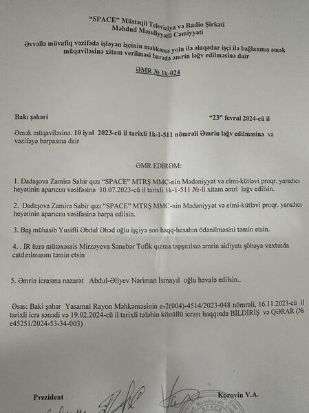 "Məbləğin bir qismi ödənildi" - Zamirə "Space TV"ə qayıtdı