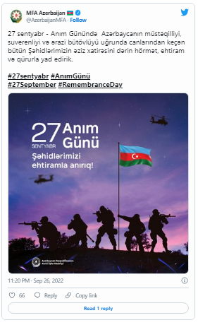 XİN: Şəhidlərimizin əziz xatirəsini dərin hörmət, ehtiram və qürurla yad edirik - FOTO