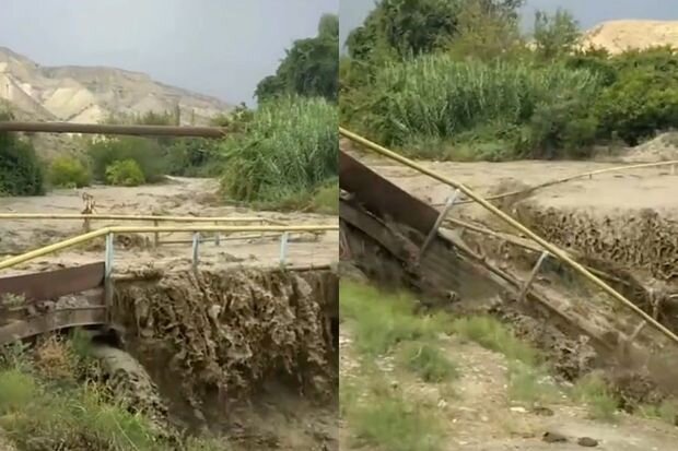 Göyçayda güclü sel körpünü apardı - VİDEO