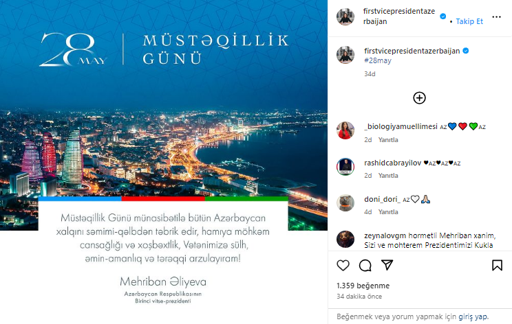 Mehriban Əliyeva Azərbaycan xalqını təbrik etdi