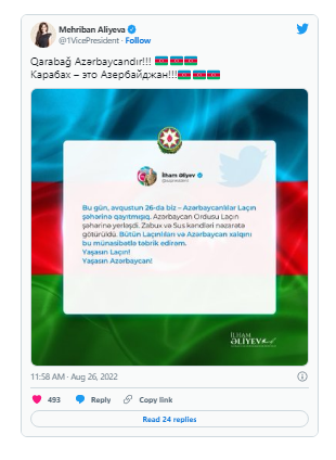 Mehriban Əliyevadan Laçınla bağlı paylaşım: "Qarabağ Azərbaycandır!" - FOTO
