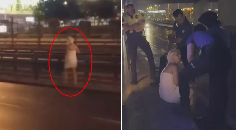 Dəsmala bürünüb maşın yoluna çıxan qadın sürücülərə çətin anlar yaşatdı - VİDEO