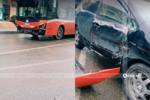 Bakıda sərnişin avtobusu qəzaya düşdü - VİDEO