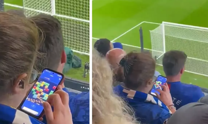 Hər kəsin xəyalını qurduğu matça gedib, telefonda oyun oynadı - VİDEO