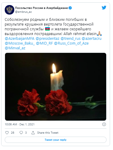 Rusiya səfirliyi Azərbaycana başsağlığı verib - FOTO