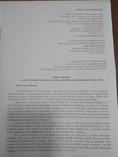 Vətən müharibəsi veteranını və fiziki qüsurlu şəxsi aldatdığı deyilən tikinti şirkətinin rəhbərindən AÇIQLAMA