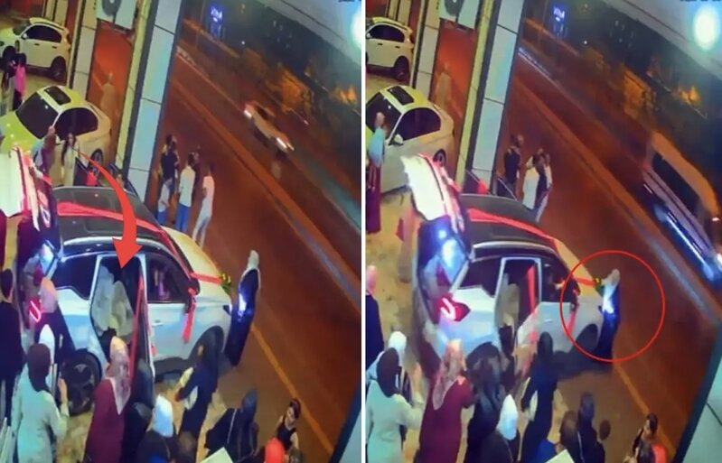 Əl əyləcini çəkməyi unudan bəyin səhvi gəlinin həyatını təhlükəyə atdı - VİDEO