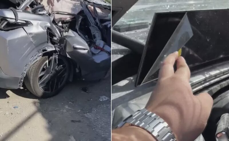 Ekran jelatinini çıxarmağa qıymadığı avtomobil bu hala düşdü - VİDEO