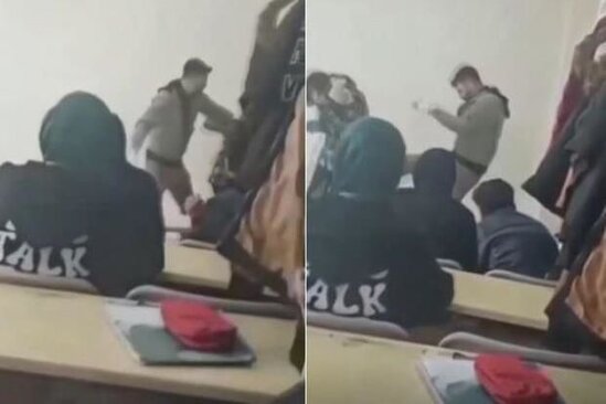 Müəllim yuxarı sinif şagirdini döydü - VİDEO