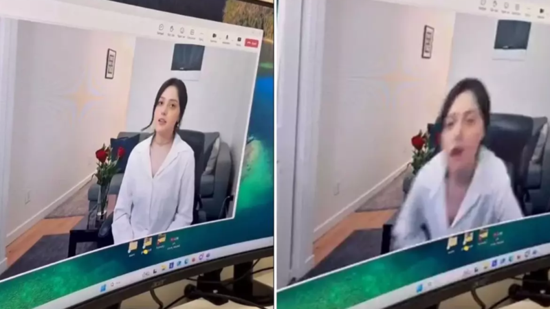 Onlayn iş görüşməsində olan qız bir anlıq dalğınlıqla ayağa qalxdı sonra görün nələr oldu - VİDEO