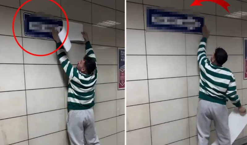 Bir gənc metro stansiyasında divara elə bir istiqamət lövhəsi asdı ki! "Tək yön arvadım" - VİDEO