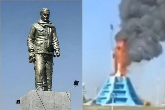 Qasım Süleymaninin heykəli yandırıldı - VİDEO