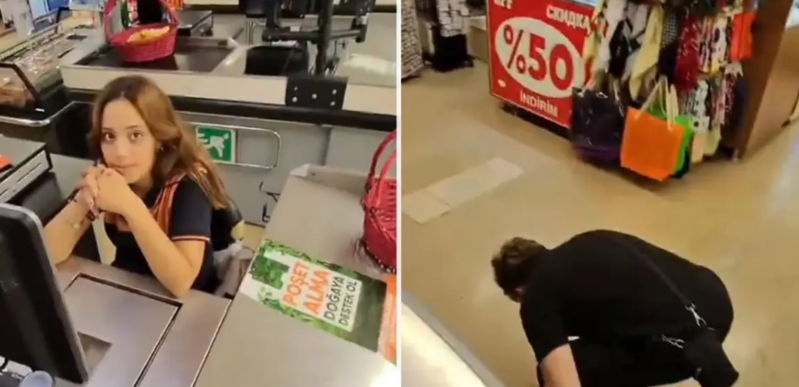 Marketdə kassirə tanışlıq təklifi edən gənc aldığı cavabla məyus oldu - VİDEO