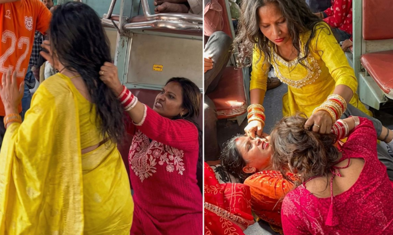 Qatarda qalmaqal: ərinin xəyanətini görən qadın görün nə etdi - VİDEO