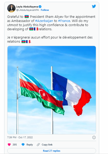 Leyla Abdullayeva təyinata görə Azərbaycan Prezidentinə təşəkkür edib