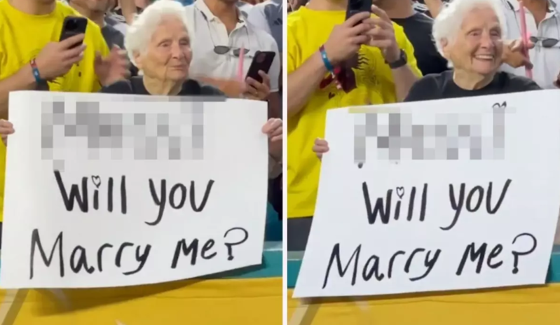 Yaşlı qadın məşhur futbolçuya tribunada evlilik təklifi etdi - VİDEO