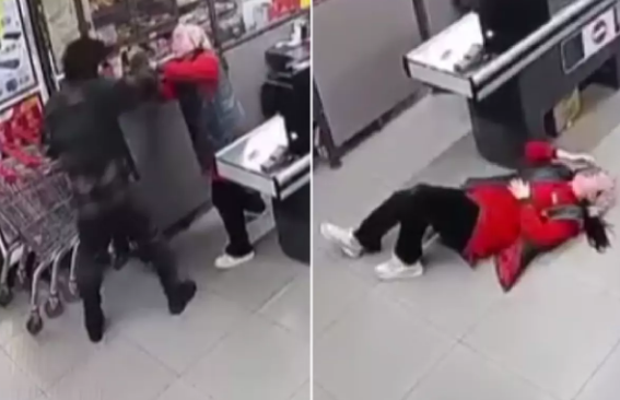 Marketlər şəbəkəsində çalışan qadın kassir hücuma məruz qaldı - VİDEO